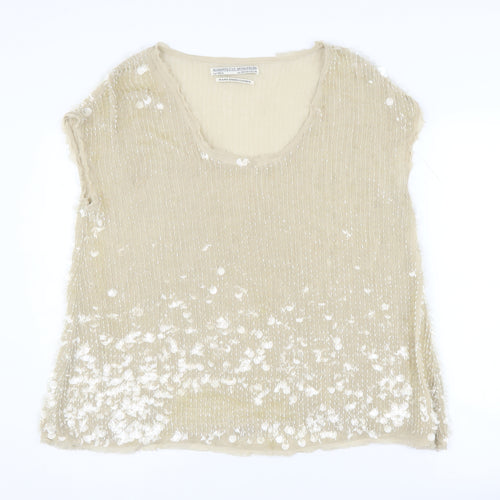 AllSaints Women Beige Sequin Blouse, Size 8