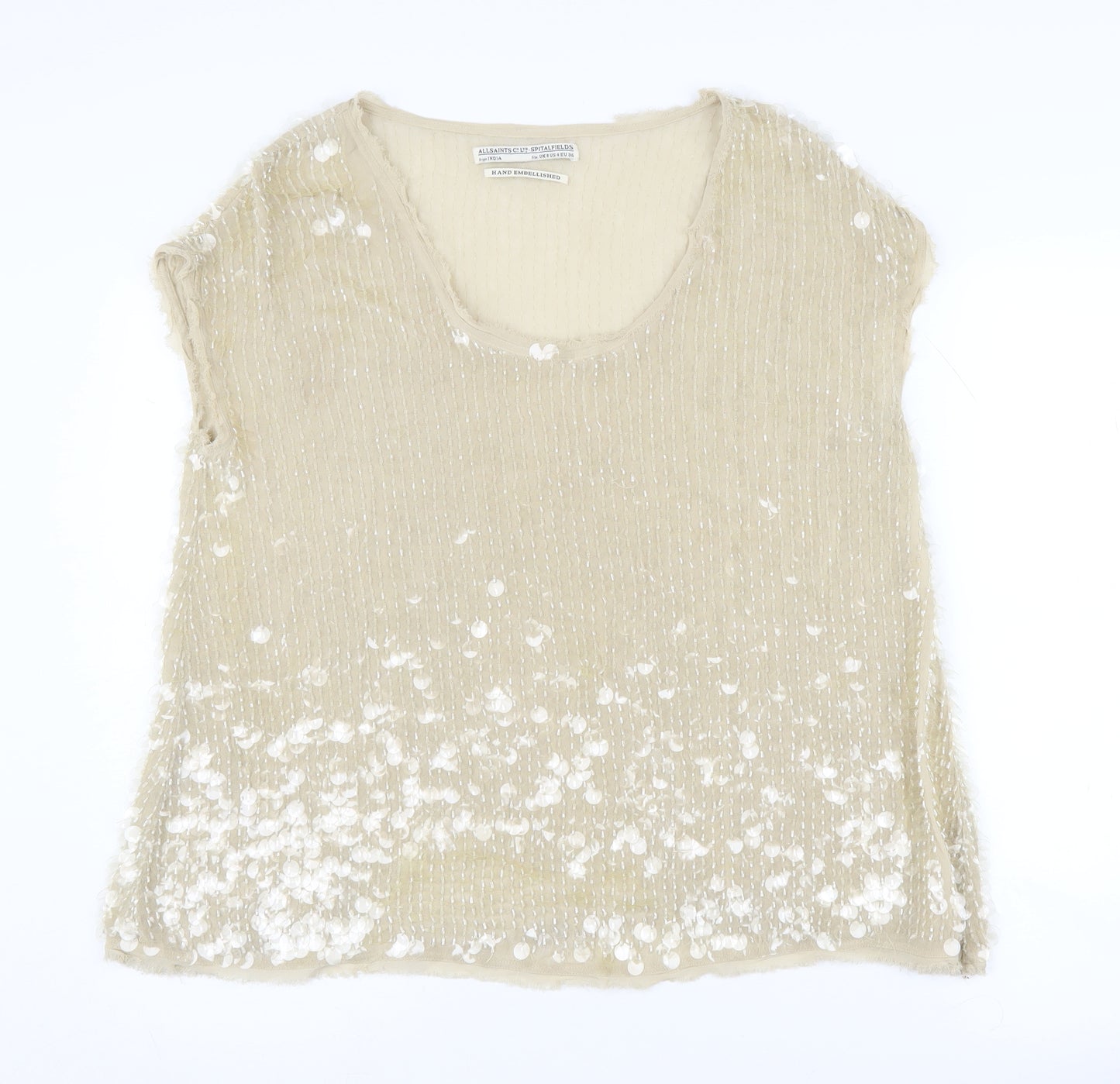 AllSaints Women Beige Sequin Blouse, Size 8