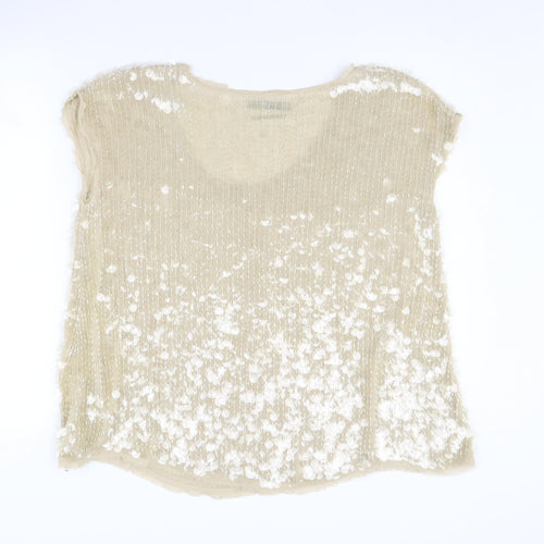 AllSaints Women Beige Sequin Blouse, Size 8