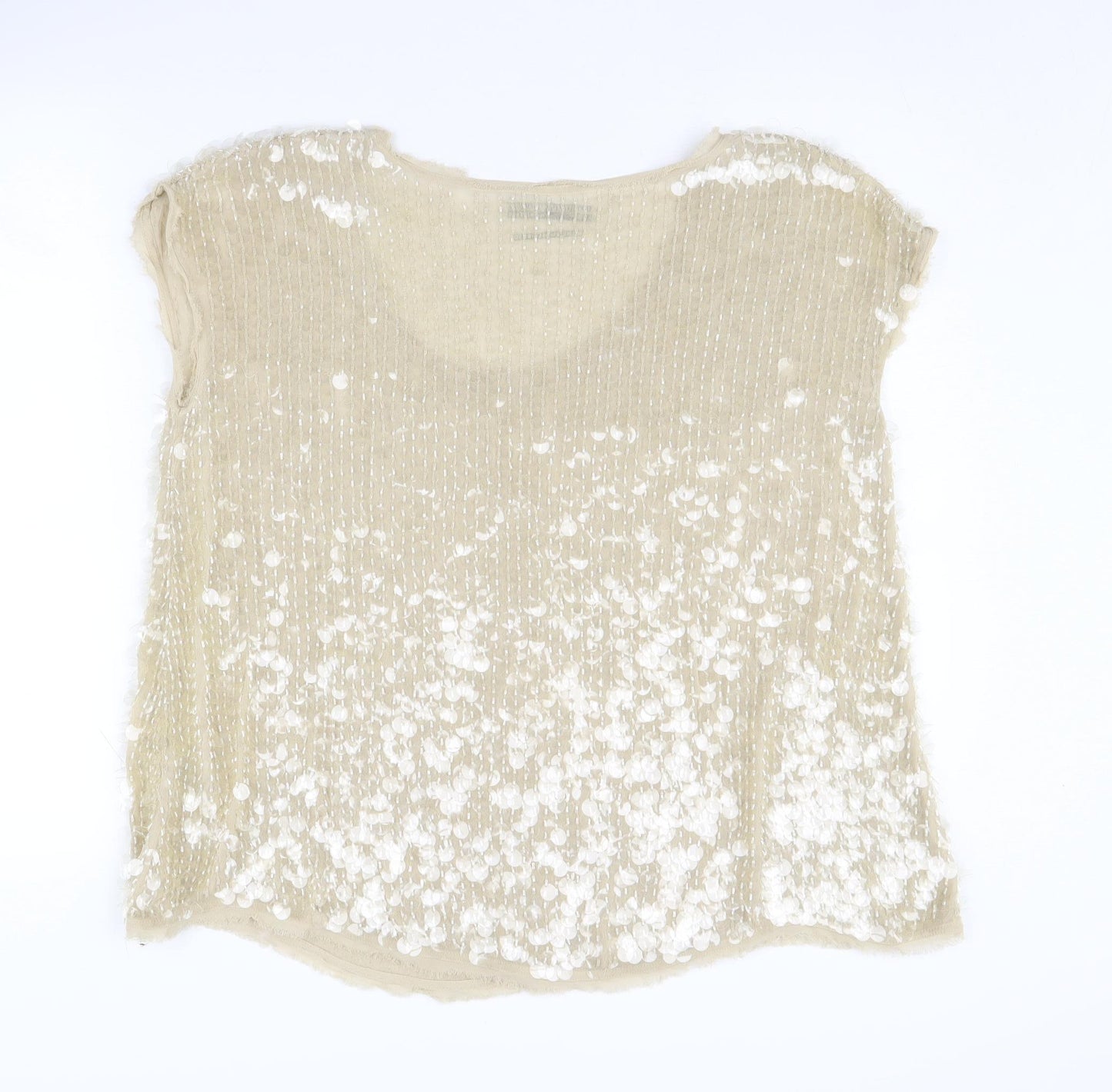 AllSaints Women Beige Sequin Blouse, Size 8