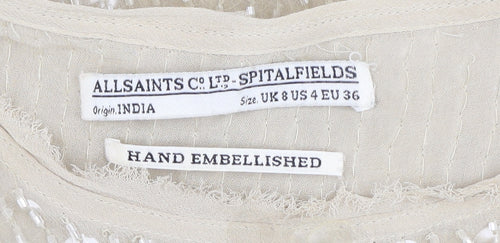 AllSaints Women Beige Sequin Blouse, Size 8