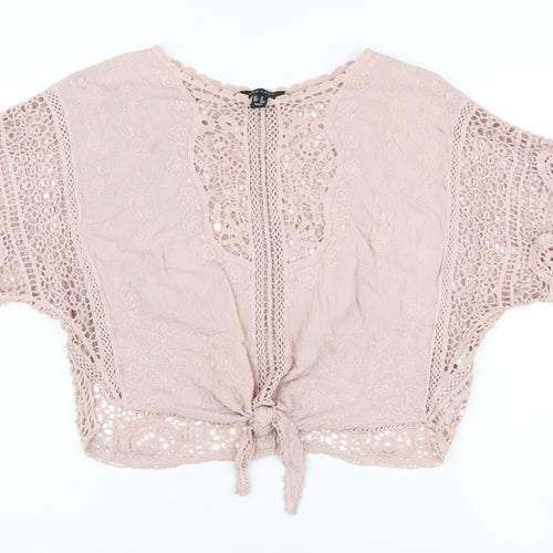 New Look Women's Pink Crochet Cropped Blouse M