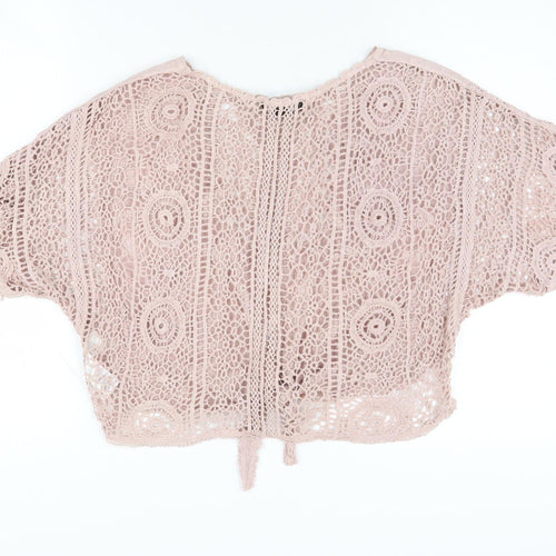 New Look Women's Pink Crochet Cropped Blouse M