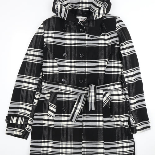 Young Collection Women's Black & White Plaid Coat, Size 8