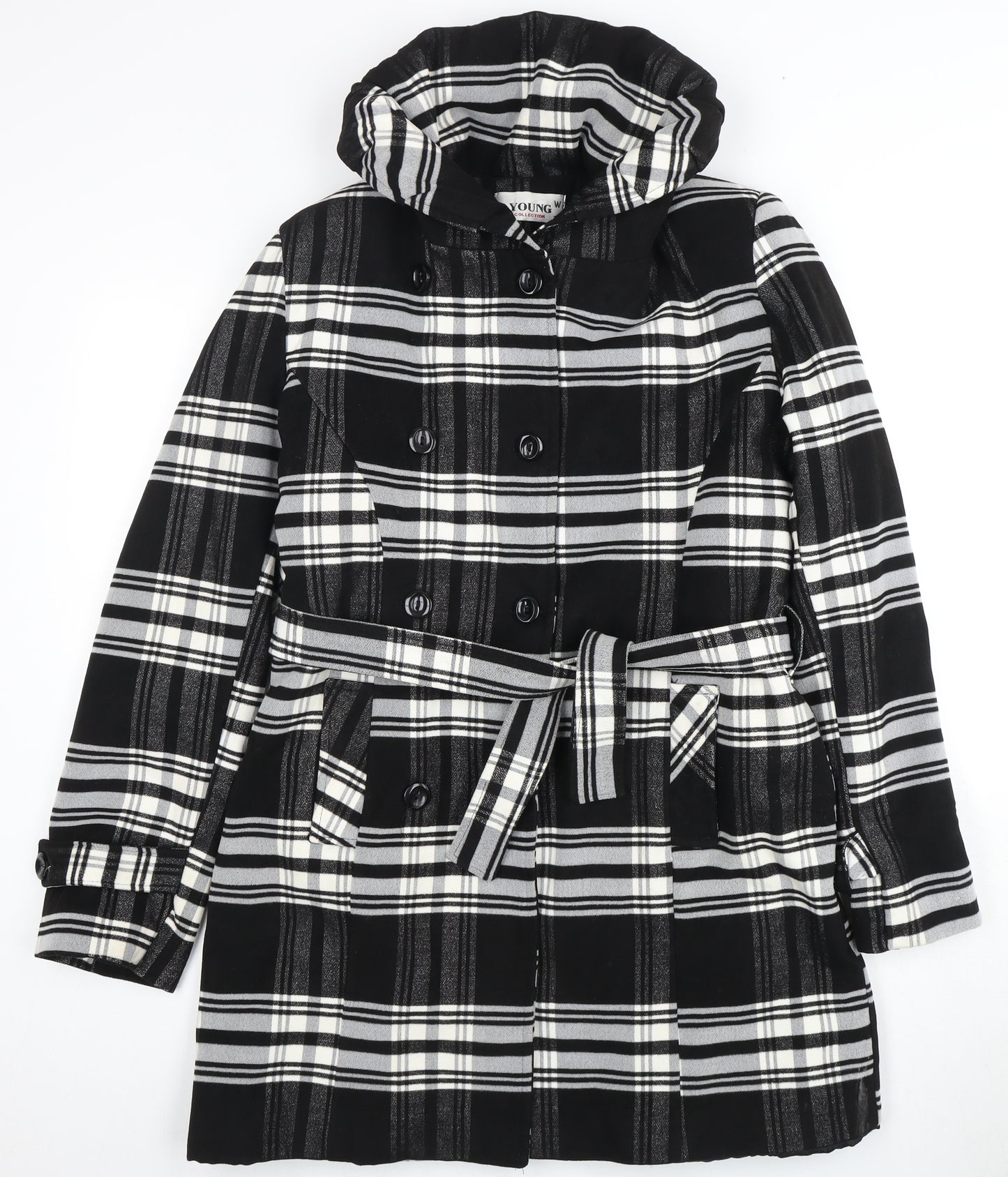 Young Collection Women's Black & White Plaid Coat, Size 8