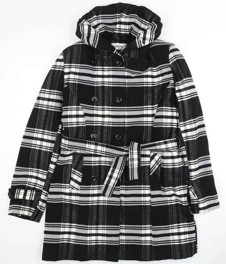 Young Collection Women's Black & White Plaid Coat, Size 8