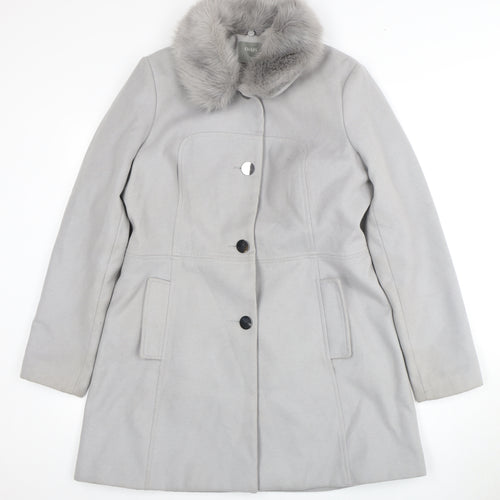 Oasis Women's Grey Fur Trim Mid-Length Coat L