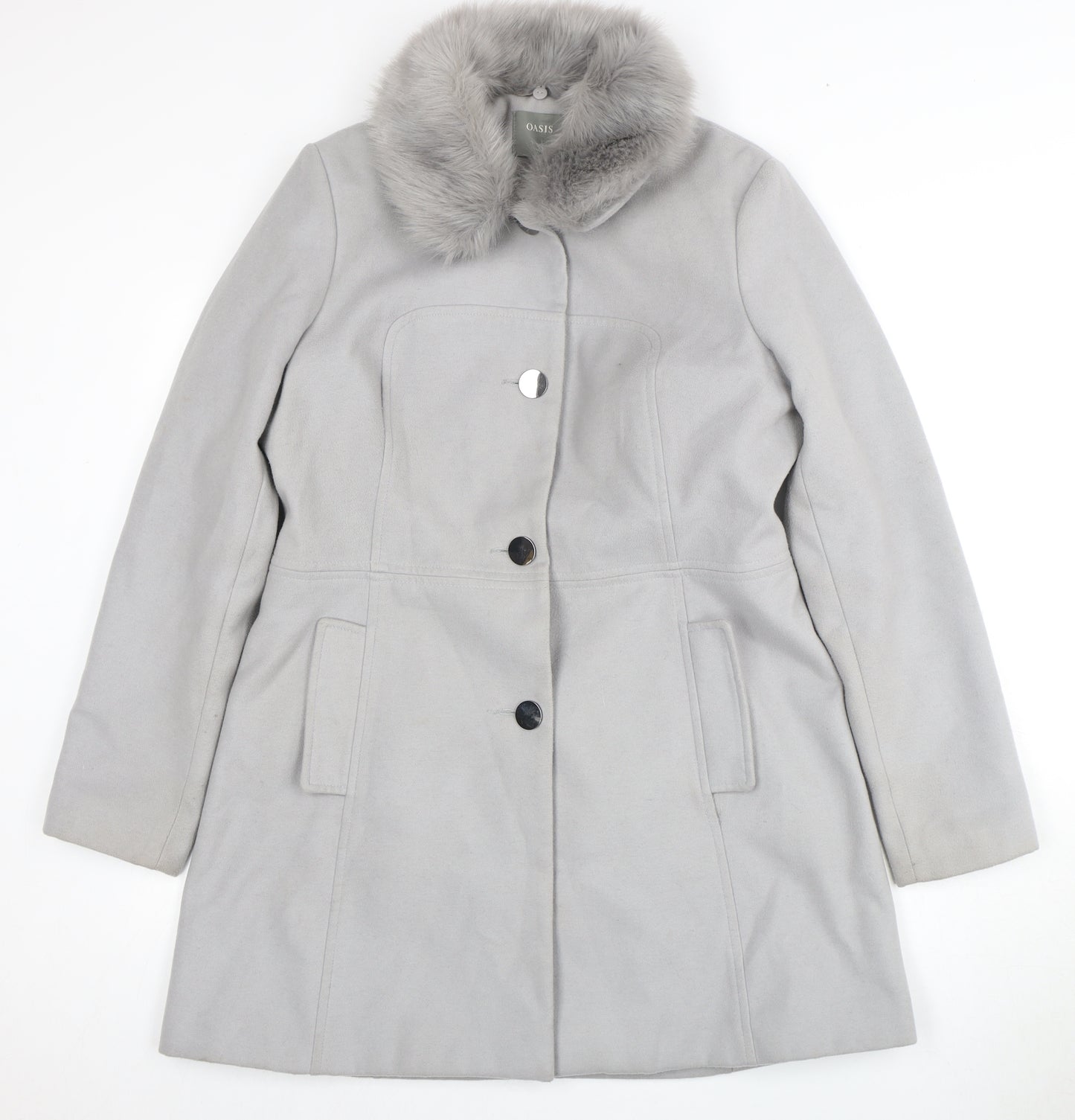 Oasis Women's Grey Fur Trim Mid-Length Coat L