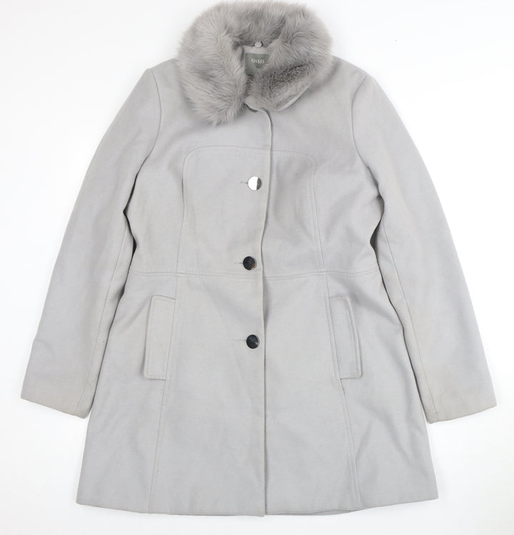 Oasis Women's Grey Fur Trim Mid-Length Coat L