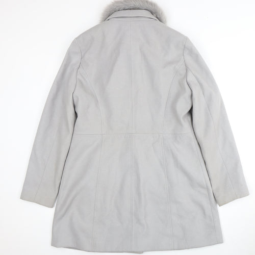 Oasis Women's Grey Fur Trim Mid-Length Coat L
