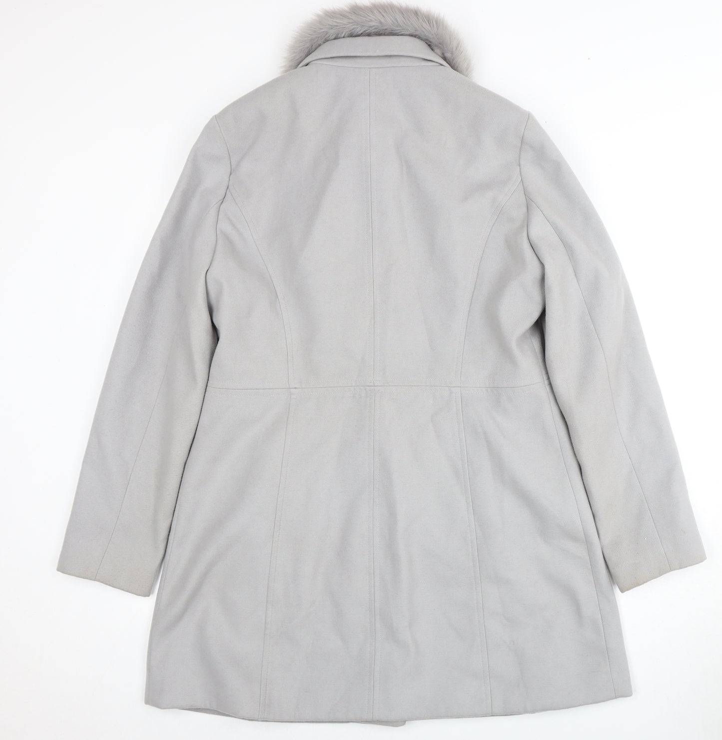 Oasis Women's Grey Fur Trim Mid-Length Coat L