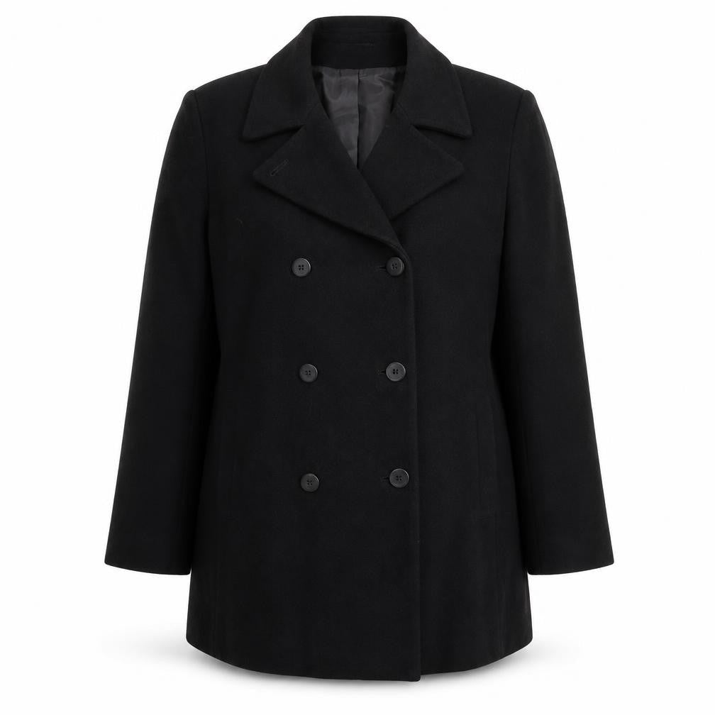 Front view of BHS Women's Black Double-Breasted Wool Trouser Suit, size 14