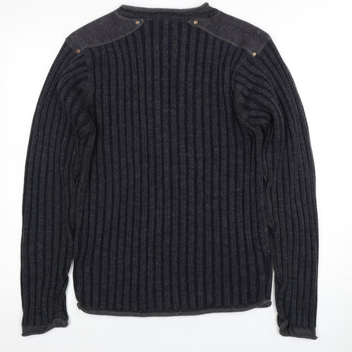 Oscha Tiger Men's Black Pullover Jumper, Regular Fit