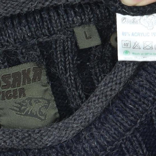 Oscha Tiger Men's Black Pullover Jumper, Regular Fit