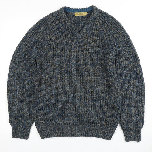 P.G. Field Men's Blue Chunky-Knit V-Neck Jumper S