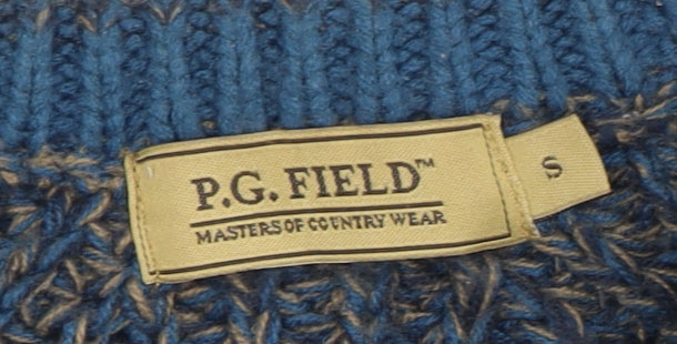 P.G. Field Men's Blue Chunky-Knit V-Neck Jumper S