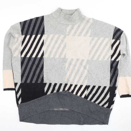 River Island Women Grey Mock Neck Geometric Jumper - M