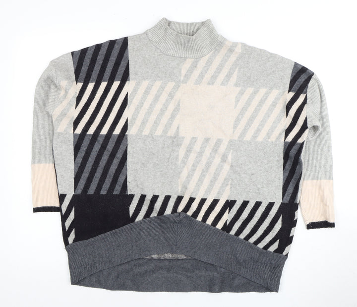 River Island Women Grey Mock Neck Geometric Jumper - M