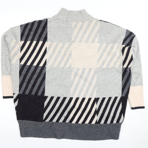 River Island Women Grey Mock Neck Geometric Jumper - M