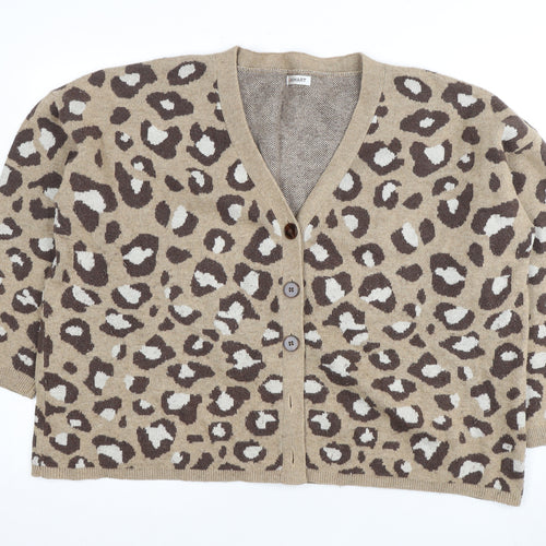 Damart Women's Brown Animal Print V-Neck Cardigan XL