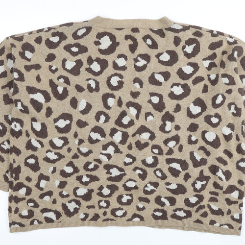 Damart Women's Brown Animal Print V-Neck Cardigan XL