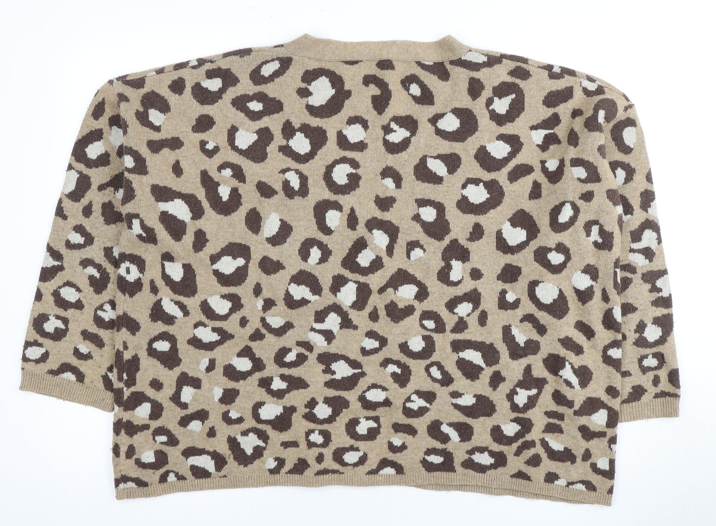 Damart Women's Brown Animal Print V-Neck Cardigan XL