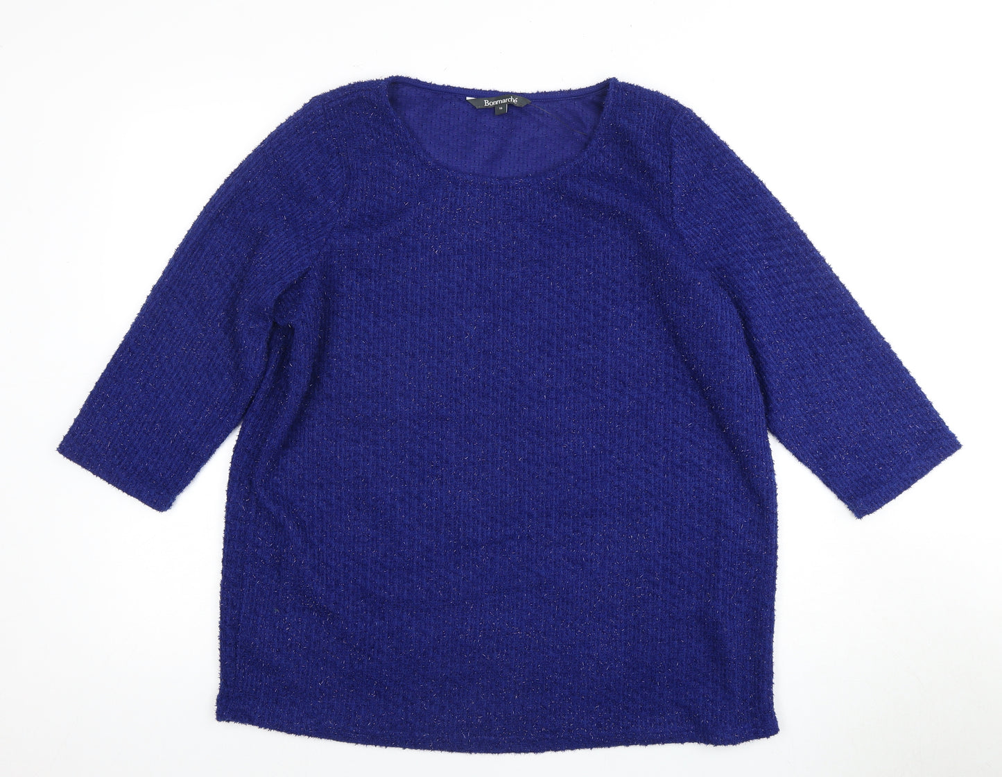 Bonmarche Women's Blue 3/4 Sleeve Knit Pullover Jumper