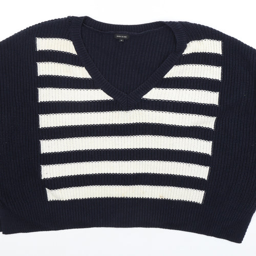 River Island Women's Blue V-Neck Striped Pullover Jumper
