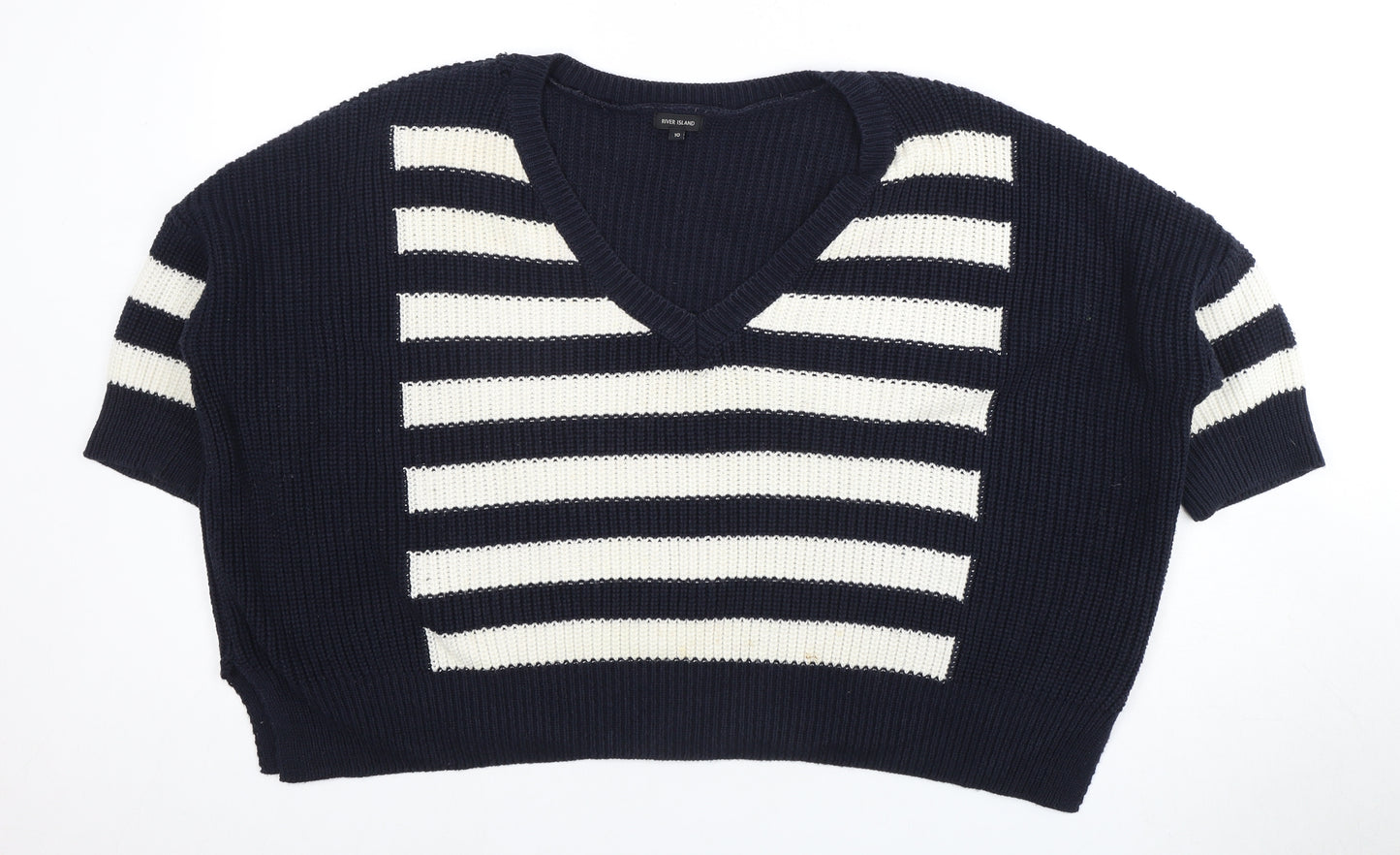 River Island Women's Blue V-Neck Striped Pullover Jumper