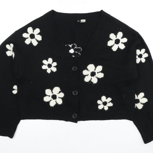 H&M Women's Black Cardigan Size 12 Floral Knit