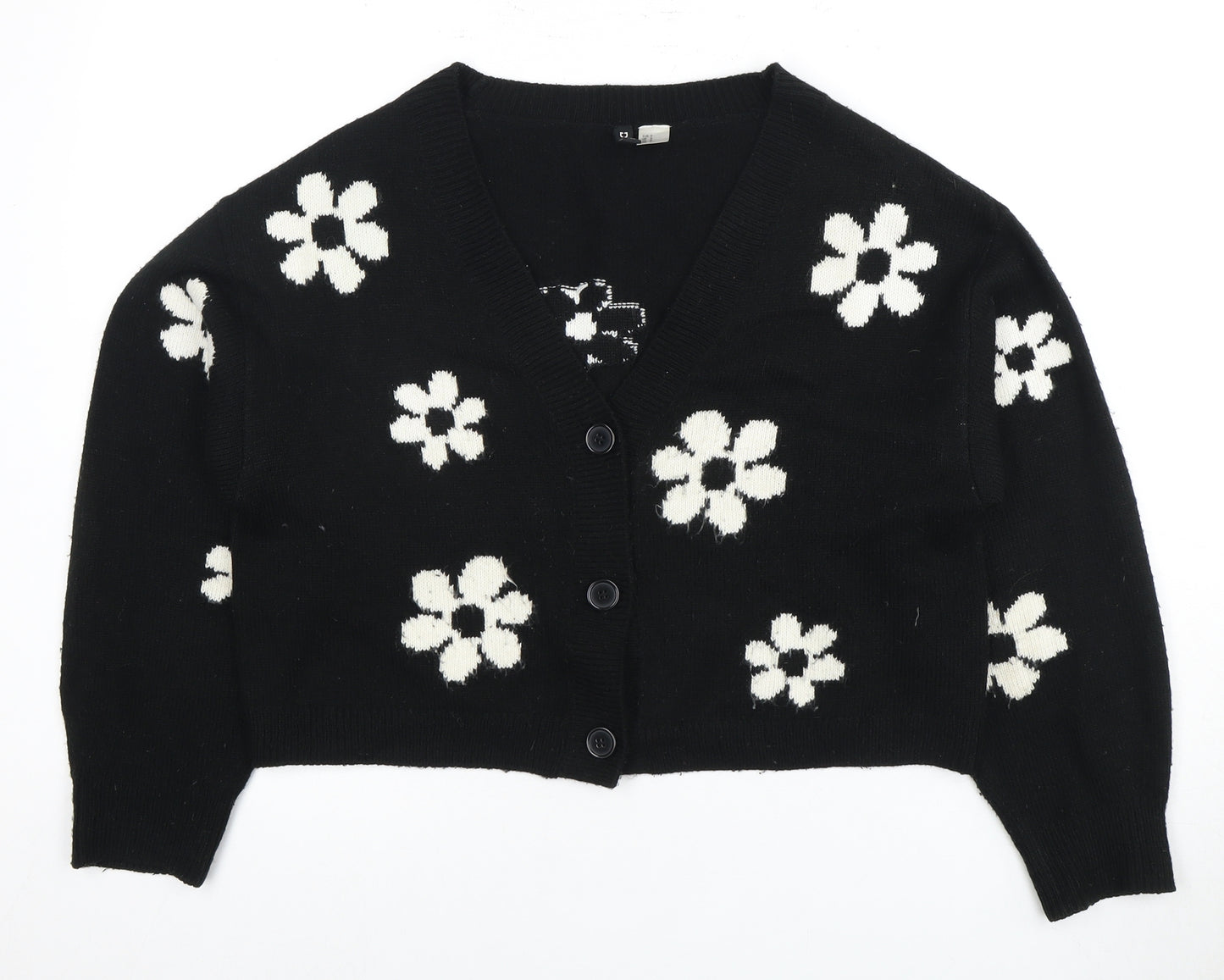 H&M Women's Black Cardigan Size 12 Floral Knit