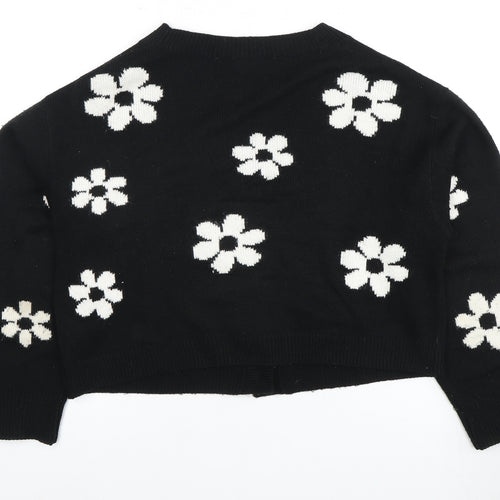 H&M Women's Black Cardigan Size 12 Floral Knit