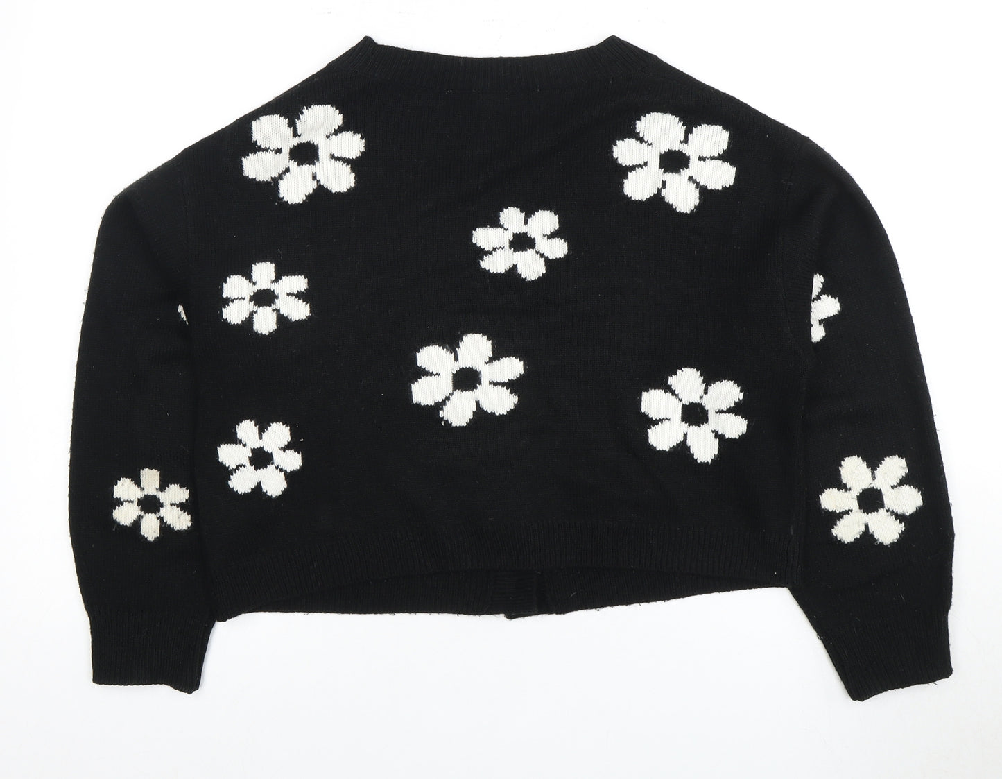 H&M Women's Black Cardigan Size 12 Floral Knit