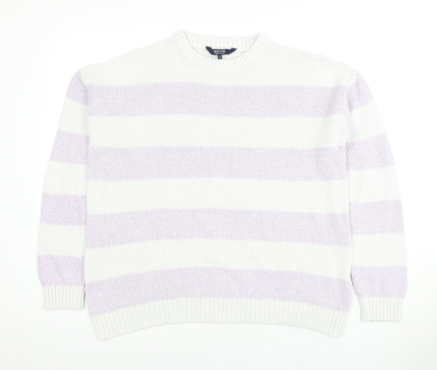 Maine Women's White Striped Pullover Jumper Size 14
