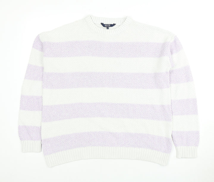 Maine Women's White Striped Pullover Jumper Size 14