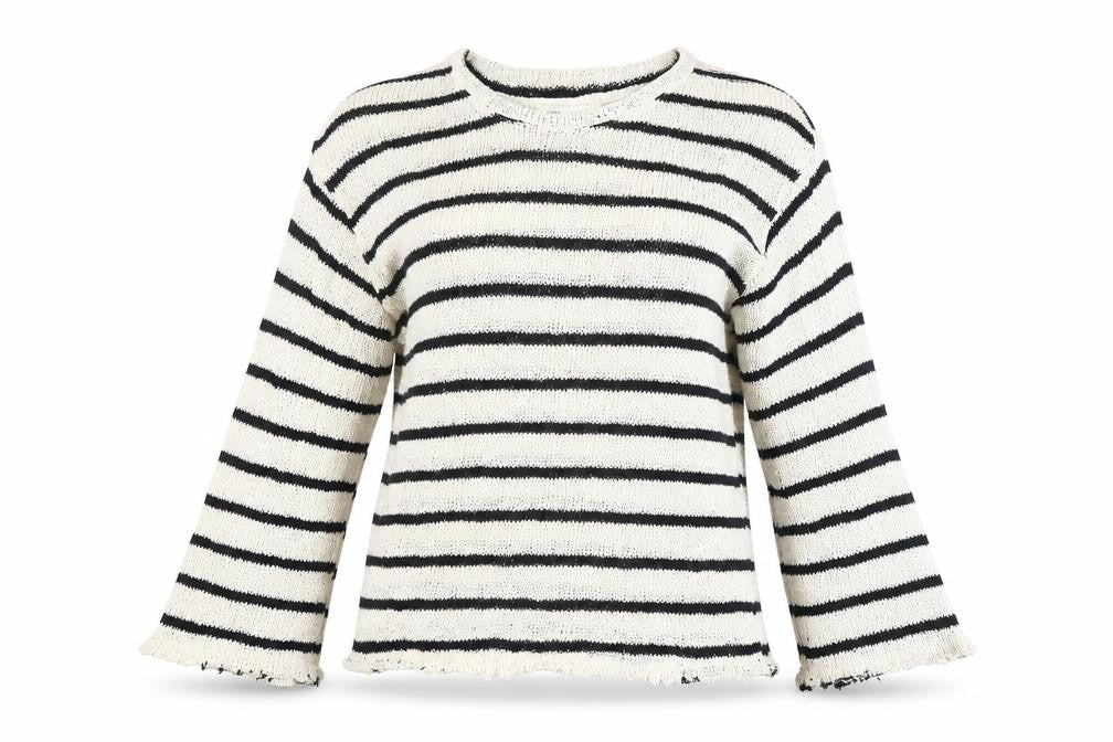 Front view of Pull&Bear Women's Black M Striped Knit Pullover