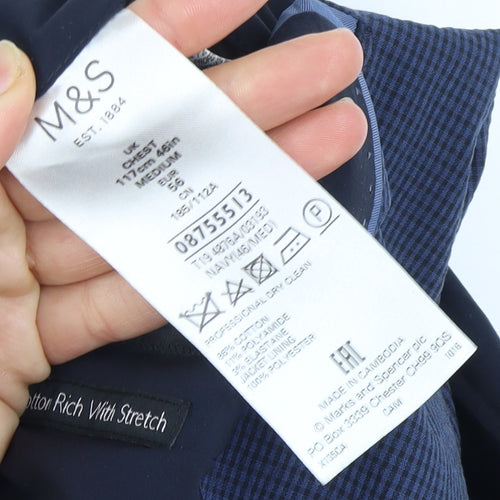 Marks and Spencer Men's Blue 38R Blazer Check Regular
