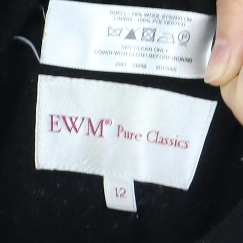 EWM Women's Black Wool Overcoat, Size 12, Classic