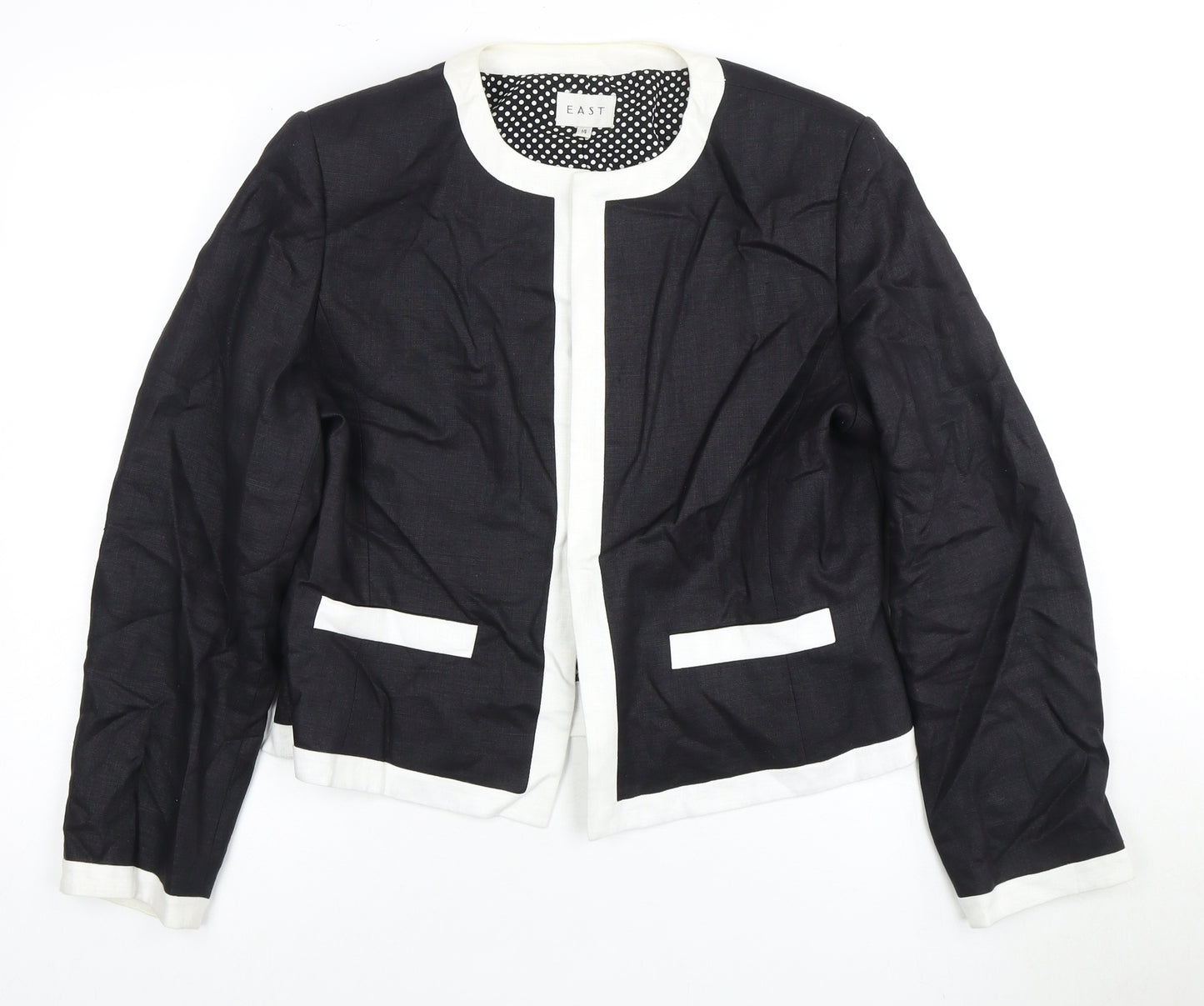 EAST Women's Black Blazer UK 14 Linen Polka Dot