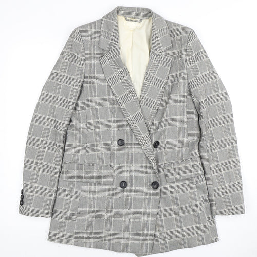 H&M Women's Grey Plaid Double-Breasted Blazer - Size 8