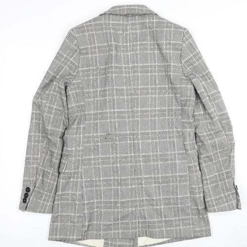 H&M Women's Grey Plaid Double-Breasted Blazer - Size 8
