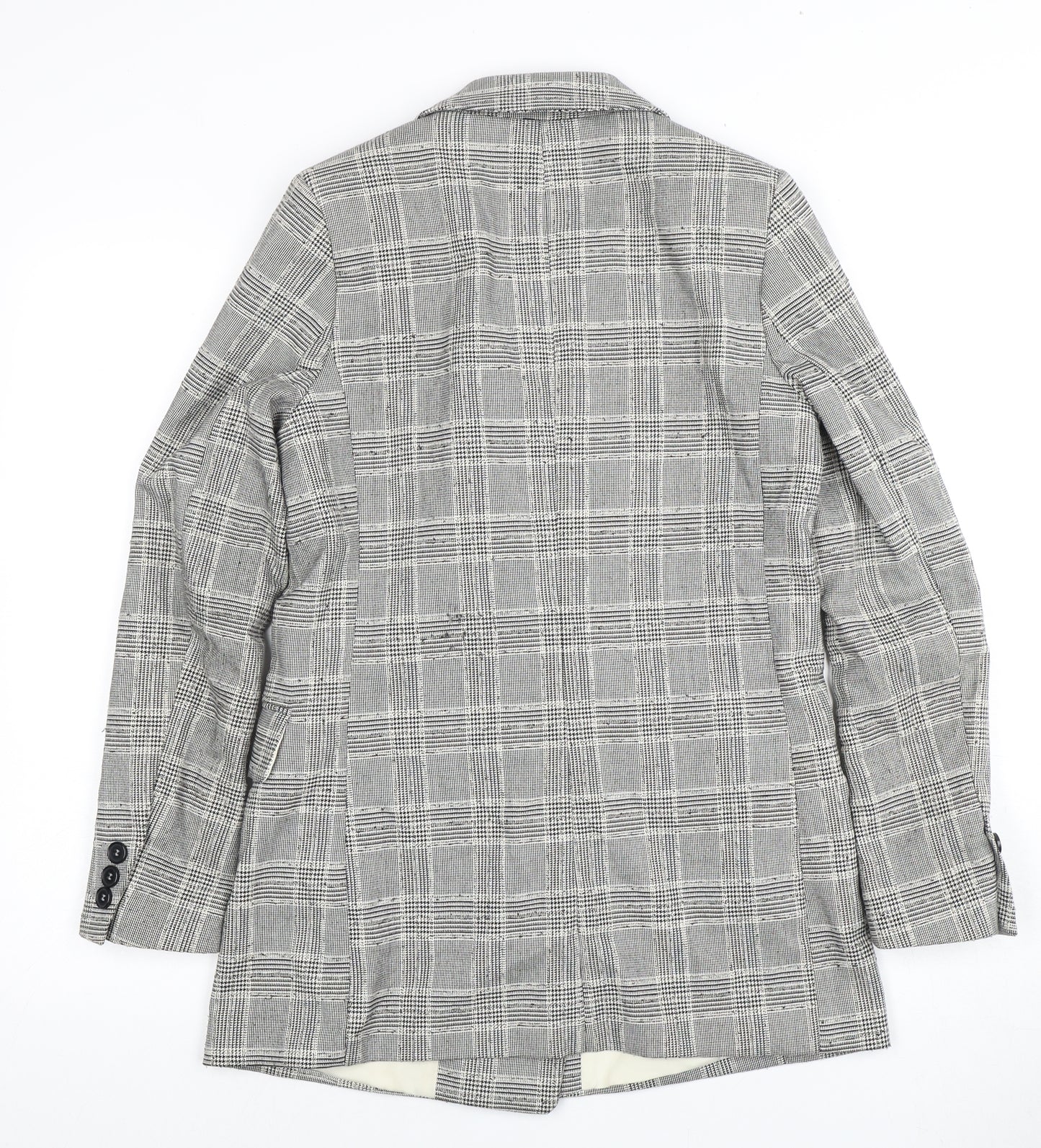 H&M Women's Grey Plaid Double-Breasted Blazer - Size 8