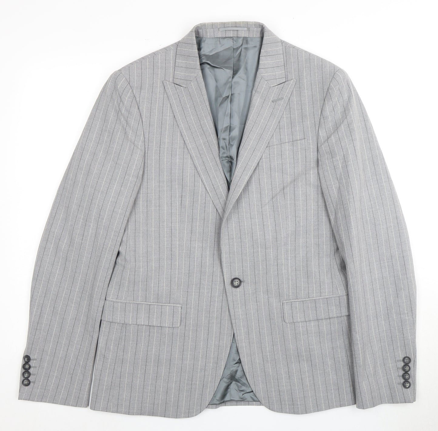 River Island Men's Grey Striped Blazer 40R