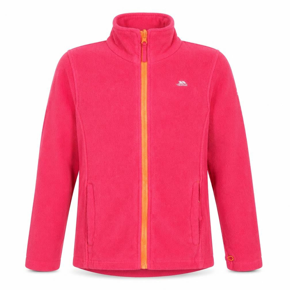Front view of Trespass girls’ pink fleece jacket, size 10, years