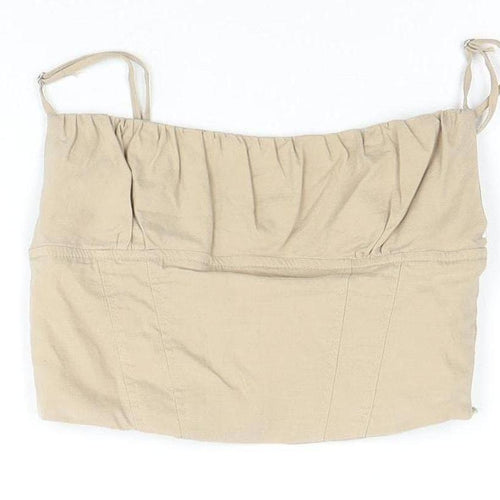 Zara Women's Beige Cropped Camisole Top XS - Spaghetti Straps