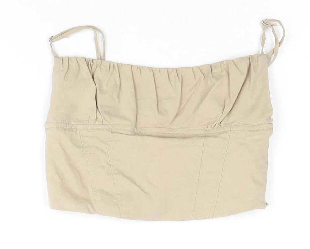 Zara Women's Beige Cropped Camisole Top XS - Spaghetti Straps
