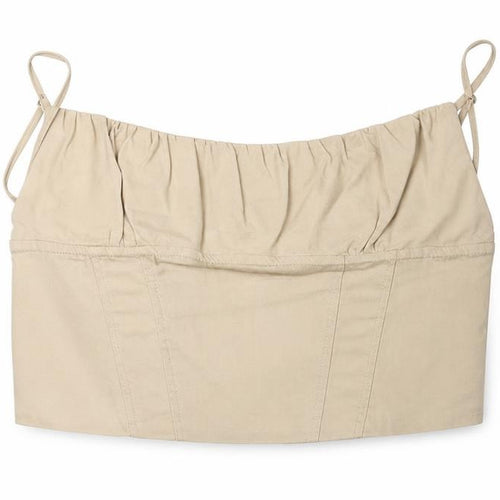 Zara Women's Beige Cropped Camisole Top XS - Spaghetti Straps