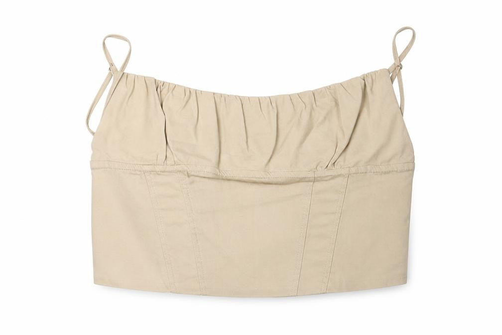 Zara Women's Beige Cropped Camisole Top XS - Spaghetti Straps