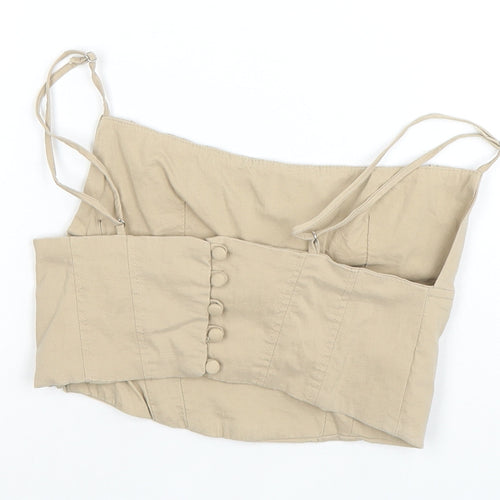 Zara Women's Beige Cropped Camisole Top XS - Spaghetti Straps