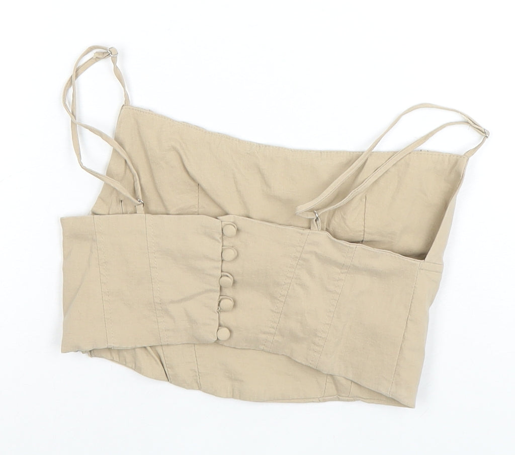 Zara Women's Beige Cropped Camisole Top XS - Spaghetti Straps